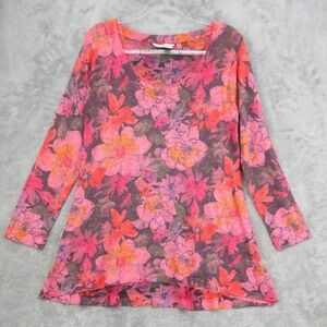 Soft Surroundings Sweater Womens Small Floral Relaxed Lightweight High Low Pink‎
